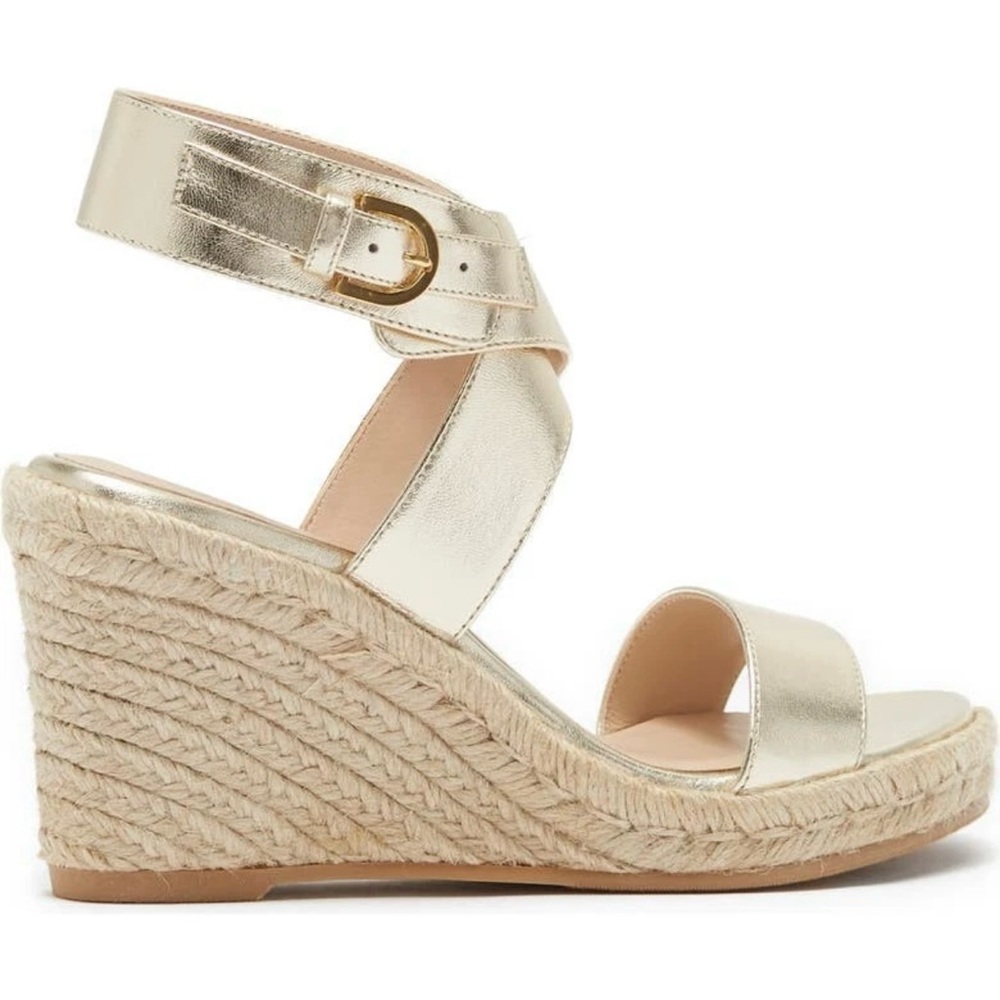STUART WEITZMAN Lexia Wedges in Gold Platino Metallic Leather + Dustbag - Size 5
